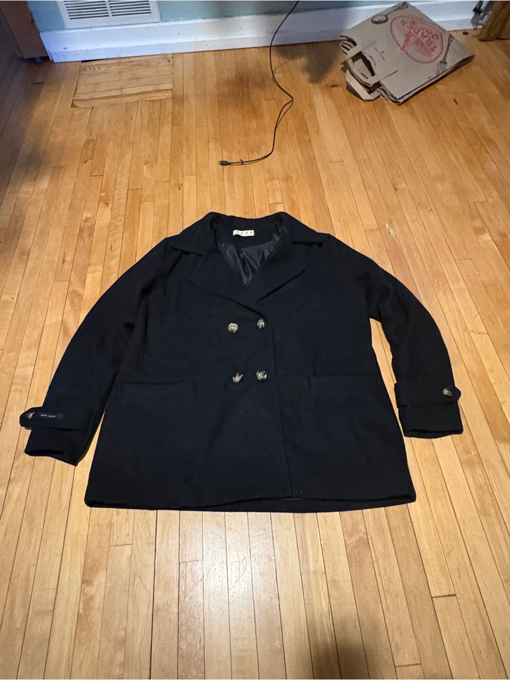 Women’s Handmade Double-Breasted Black Peacoat - Classic Winter Coat
